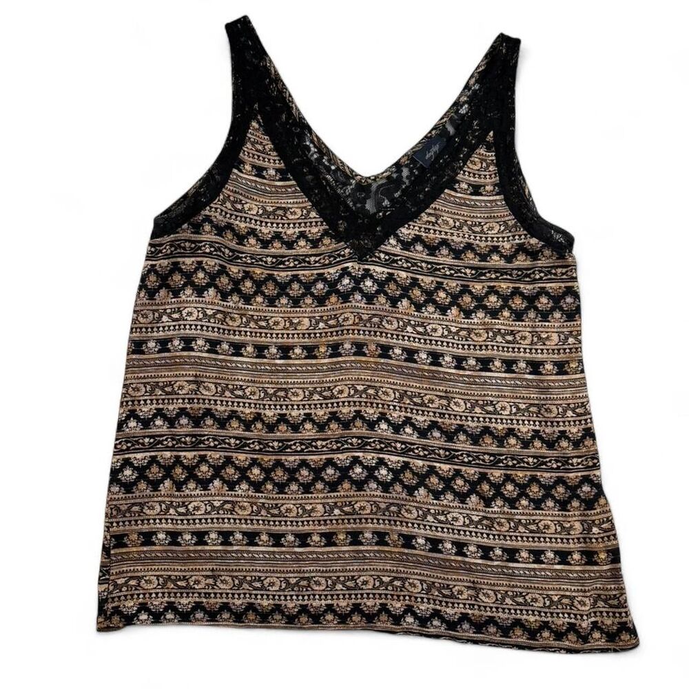 Daytrip Black Gold Lace Tank Top - Women's Large - Boho Festival Camisole